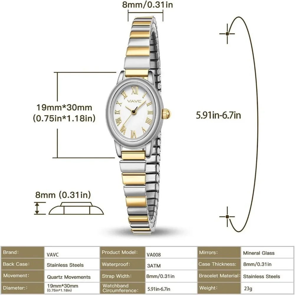 Women's Silver Gold Watch Stainless Steel Expansion Band Oval Case Roman Dial